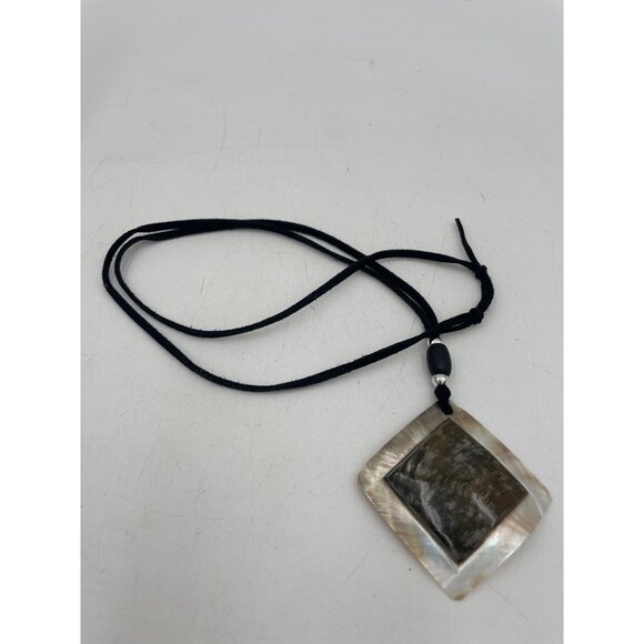 Mother-Of-Pearl Diamond Pendant Necklace Adjustable Black Suede Cord & Silver Be - Picture 5 of 5